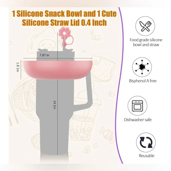 Pink Snack Bowl for Stanley Cup 40 oz with Handle - Picture 6 of 6